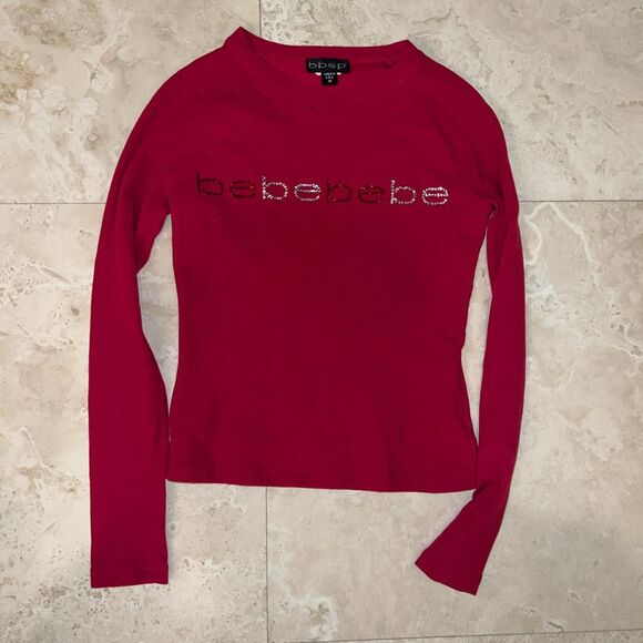 NWOT Vintage BEBE Long Sleeve Sheer Diamanté Studded Red Made in the USA Sz M - Picture 1 of 2